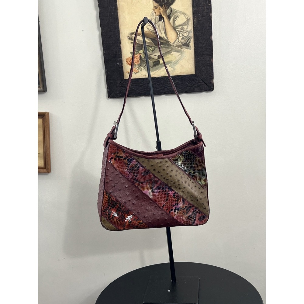 Vintage Gruppo Italiano Italy Patchwork Leather Ostrich & Snake Shoulder Bag